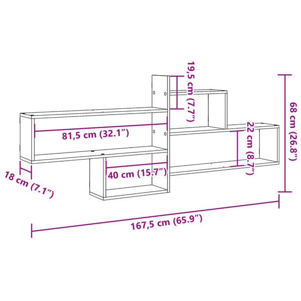 vidaXL Wandschap 167,5x18x68 cm bewerkt hout wit