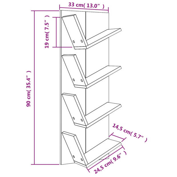 vidaXL Wandschap 4-laags 33x16x90 cm bruin eikenkleurig