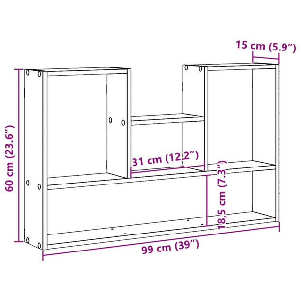 vidaXL Wandschap 99x15x60 cm bewerkt hout gerookt eikenkleurig