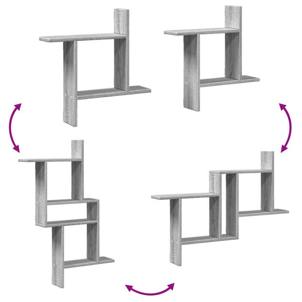 vidaXL Wandschappen 2 st 50x12x50 cm bewerkt hout grijs sonoma eiken