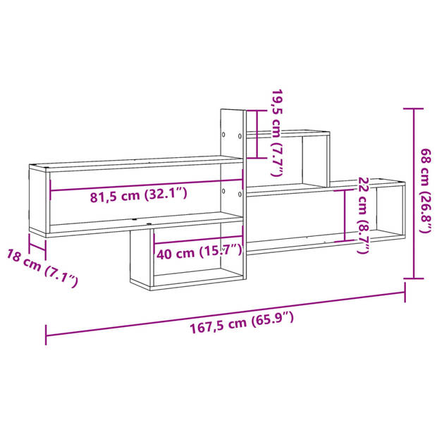 vidaXL Wandschap 167,5x18x68 cm bewerkt hout artisanaal eikenkleurig