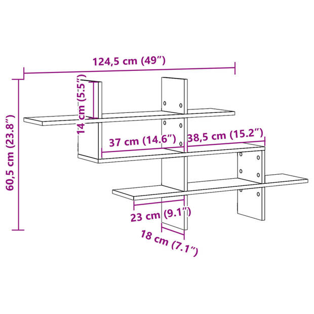 vidaXL Wandschap 124,5x18x60,5 cm bewerkt hout oud houtkleurig