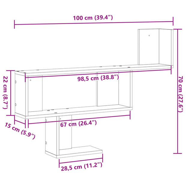 vidaXL Wandschap 100x15x70 cm bewerkt hout wit