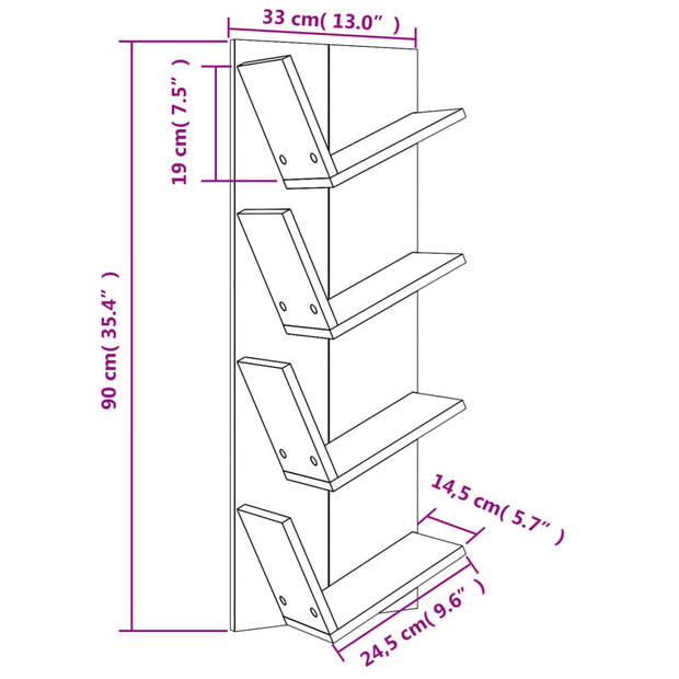 vidaXL Wandschap 4-laags 33x16x90 cm wit