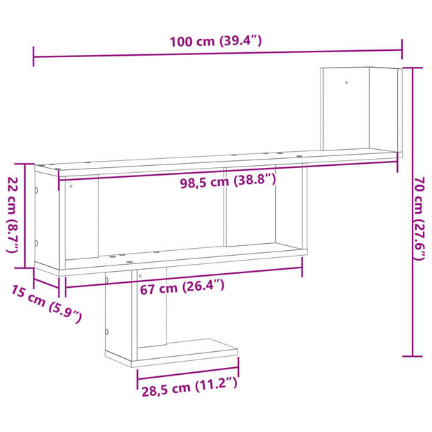 vidaXL Wandschap 100x15x70 cm bewerkt hout bruin eikenkleurig