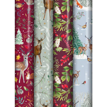 Kerstmis cadeaupapier kerstpapier - inpakpapier voor Kerst KE124 - 4 mtr x 70 cm - 4 rollen