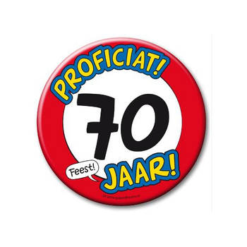 70 jaar geworden cadeau - button met Proficiat tekst - 10cm - stopbord - Fopartikelen