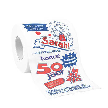 Toiletrol verjaardag Sarah 50 jaar met grappige tekst decoratie/versiering - Fopartikelen