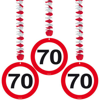 3x stuks Rotorspiralen 70 jaar verjaardag verkeersborden - Hangdecoratie