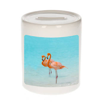 Foto flamingo spaarpot 9 cm - Cadeau flamingo vogels liefhebber - Spaarpotten