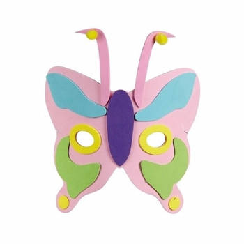 Roze kindermasker in de vorm van een vlinder 18cm - Verkleedmaskers