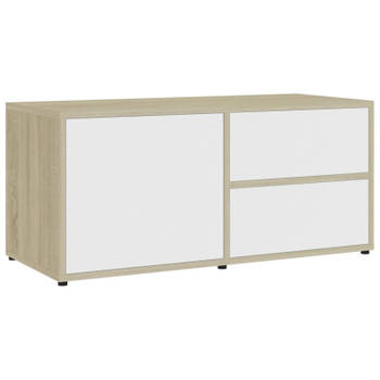 vidaXL Tv-meubel 80x34x36 cm bewerkt hout wit en sonoma eikenkleurig