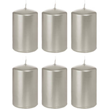 6x Kaarsen zilver 5 x 8 cm 18 branduren sfeerkaarsen - Stompkaarsen