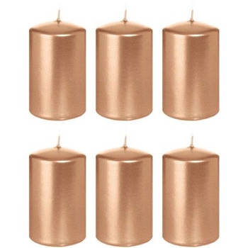 6x Kaarsen rosegoud 5 x 8 cm 18 branduren sfeerkaarsen - Stompkaarsen