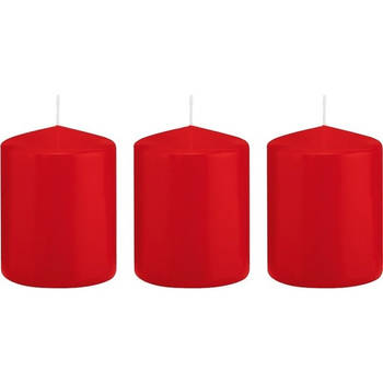 3x Kaarsen rood 6 x 8 cm 29 branduren sfeerkaarsen - Stompkaarsen