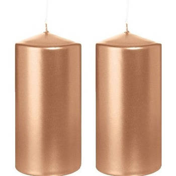 2x Kaarsen rosegoud 6 x 12 cm 40 branduren sfeerkaarsen - Stompkaarsen