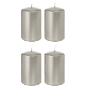 4x Kaarsen zilver 5 x 8 cm 18 branduren sfeerkaarsen - Stompkaarsen