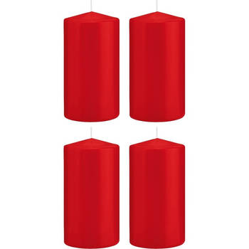 4x Kaarsen rood 8 x 15 cm 69 branduren sfeerkaarsen - Stompkaarsen