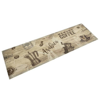 vidaXL Keukenmat wasbaar koffieprint 45x150 cm fluweel bruin