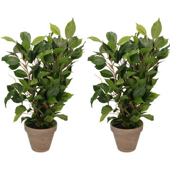 2x Groene ficus kunstplanten 40 cm - Kunstplanten