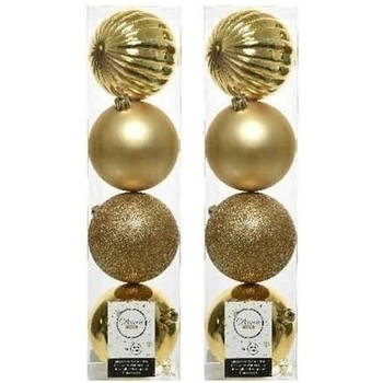 8x Kunststof kerstballen mix licht goud 10 cm kerstboom versiering/decoratie - Kerstbal