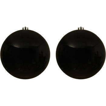 2x Grote raam/deur/kerstboom decoratie zwarte kerstballen 20 cm glans - Kerstbal