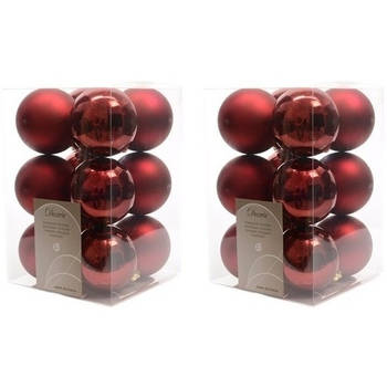 24x Kunststof kerstballen glanzend/mat donkerrood 6 cm kerstboom versiering/decoratie - Kerstbal