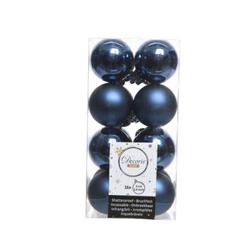 Decoris kleine kerstballen - 16x st - donkerblauw - 4 cm - kunststof - Kerstbal