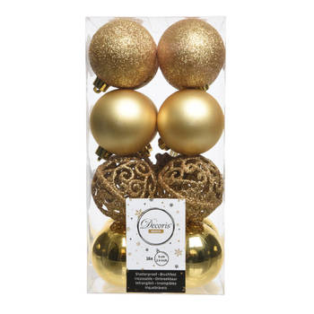 Decoris Kerstballen - 16x st - goud - D6 cm - kunststof - Kerstbal