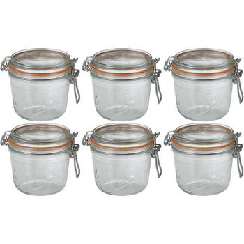 6x Luchtdichte weckpotten transparant glas 500 ml - Weckpotten