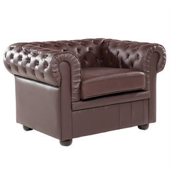 Beliani CHESTERFIELD - Fauteuil-Bruin-Leer