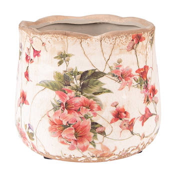 HAES DECO - Bloempot Ø 13x11 cm Roze Beige Keramiek Bloemen Bloempot binnen Plantenpot Plant pot