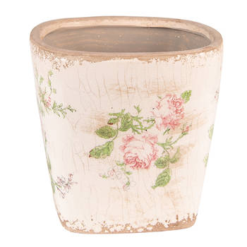 HAES DECO - Bloempot 16x16x16 cm Roze Beige Keramiek Bloemen Bloempot binnen Plantenpot Plant pot