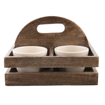 HAES DECO - Bloempotten Set van 4 24x24x14 cm Bruin Hout Vierkant Plantenpot Plantenhouder Decoratie Pot