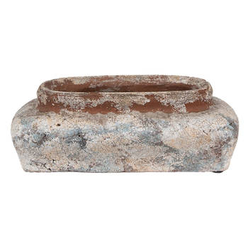 HAES DECO - Bloempot 22x12x8 cm Beige Blauw Terracotta