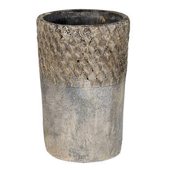 HAES DECO - Bloempot Ø 12x19 cm Grijs Steen Rond Bloempot binnen Plantenpot Plant pot