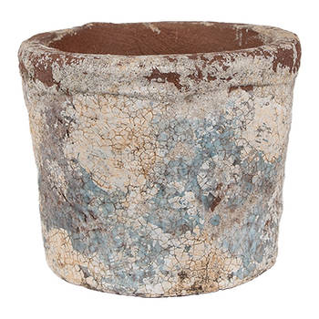 HAES DECO - Bloempot Ø 12x10 cm Beige Blauw Terracotta