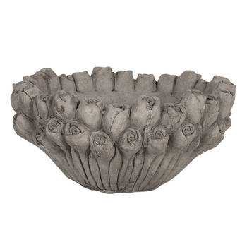 HAES DECO - Bloempot Ø 27x13 cm Grijs Steen Rond Bloempot binnen Plantenpot Plant pot