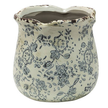 HAES DECO - Bloempot Ø 15x14 cm Grijs Beige Keramiek Bloemen Bloempot binnen Plantenpot Plant pot