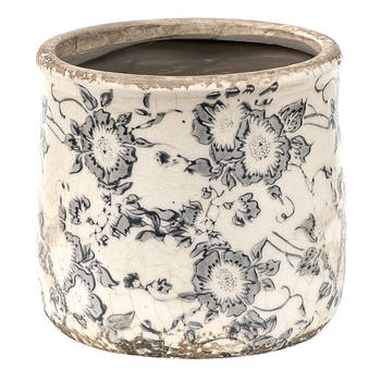 HAES DECO - Bloempot Ø 12x12 cm Grijs Beige Keramiek Bloemen Bloempot binnen Plantenpot Plant pot