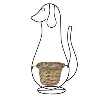 HAES DECO - Bloempot Hond 35x22x67 cm Zwart Metaal Bloempot binnen Plantenpot Plant pot