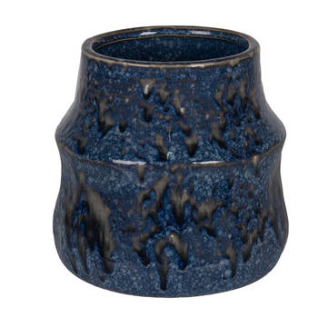 Clayre & Eef Bloempot Ø 17x16 cm Blauw Keramiek Bloempot binnen Blauw Bloempot binnen