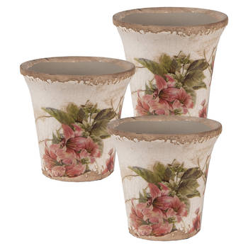 HAES DECO - Set van 3 Bloempotten Ø 9x8 cm Beige Roze Keramiek Bloemen Bloempot Binnen