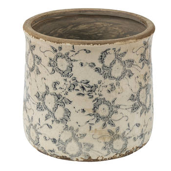 HAES DECO - Bloempot Ø 17x16 cm Grijs Beige Keramiek Bloemen Bloempot binnen Plantenpot Plant pot