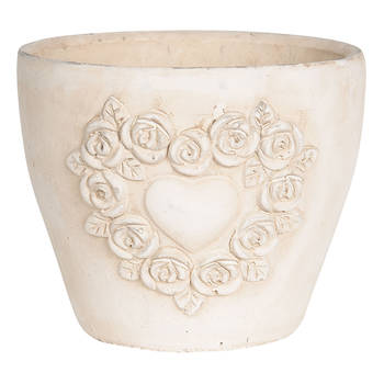 HAES DECO - Bloempot 17x17x15 cm Wit Terracotta Rond Rozen Bloempot binnen Plantenpot Plant pot