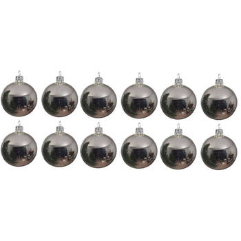 12x Glazen kerstballen glans zilver 10 cm kerstboom versiering/decoratie - Kerstbal