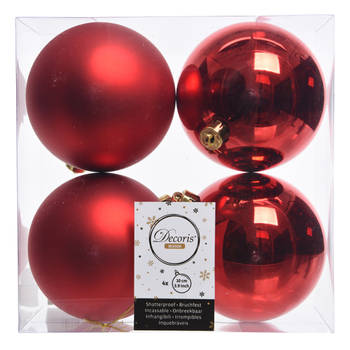 4x Kunststof kerstballen glanzend/mat kerst rood 10 cm kerstboom versiering/decoratie - Kerstbal