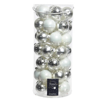 Decoris kerstballen - 49x st - wit en zilver - 6 cm - glas - Kerstbal