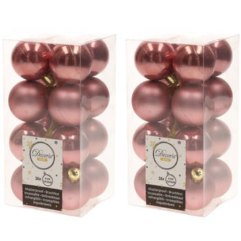 32x Kunststof kerstballen glanzend/mat oud roze 4 cm kerstboom versiering/decoratie - Kerstbal