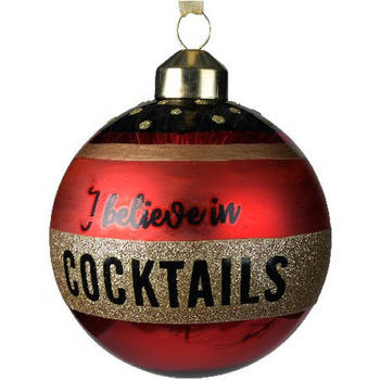 3x Rode glazen kerstballen I believe in cocktails 8 cm - Kerstbal